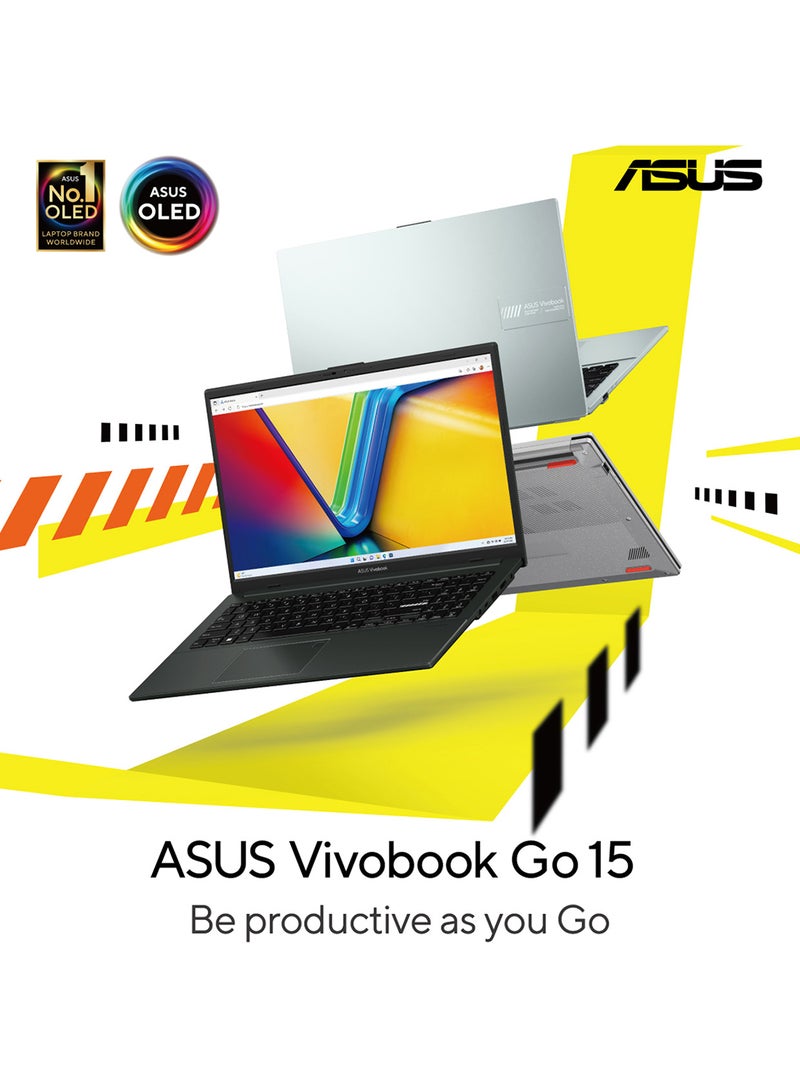 ASUS - Vivobook Go 15 OLED E1504FA-OLEDR5W (Mixed Black) Slim Laptop, R5 7520U 16GB 512GB PCIE G3 SSD, AMD Radeon, WIN11 HOME, 15.6-inch, HD Webcam, Fingerprint, Backlit English/Arabic Mixed Black - Image 1
