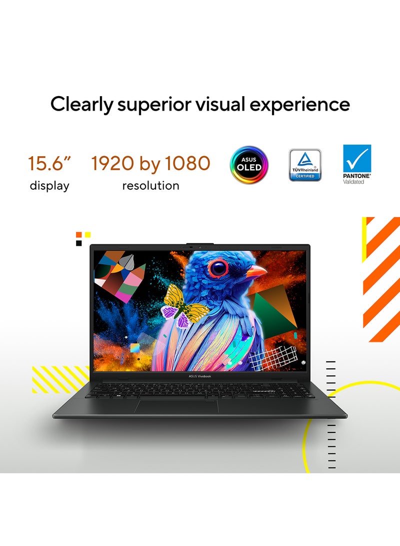 ASUS - Vivobook Go 15 OLED E1504FA-OLEDR5W (Mixed Black) Slim Laptop, R5 7520U 16GB 512GB PCIE G3 SSD, AMD Radeon, WIN11 HOME, 15.6-inch, HD Webcam, Fingerprint, Backlit English/Arabic Mixed Black - Image 1