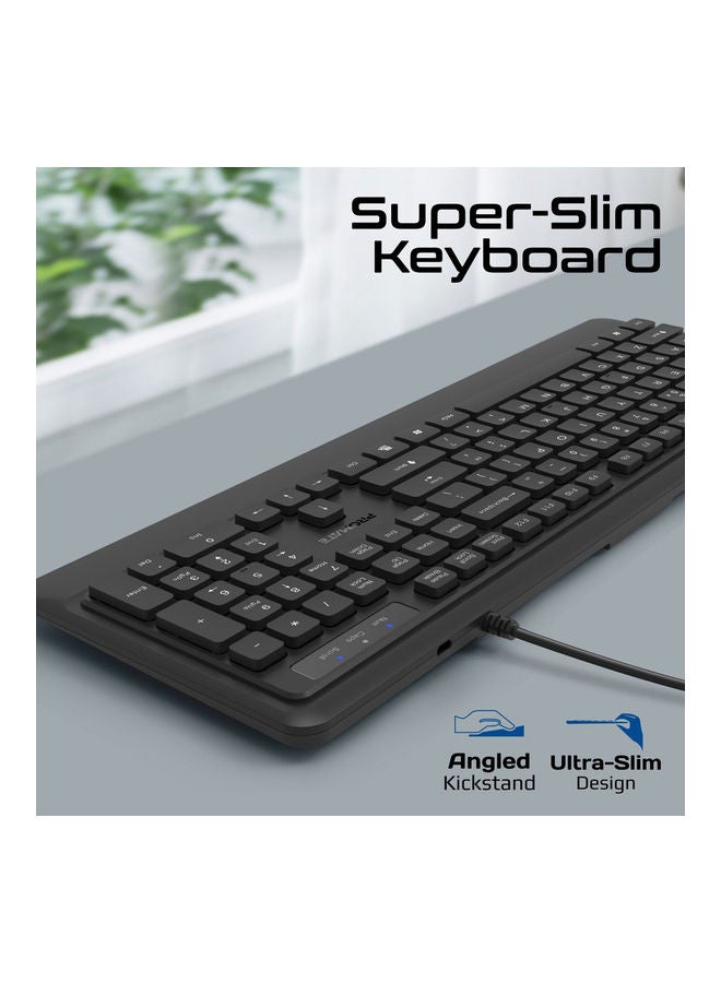 PROMATE - Ultra-Slim Wired Keyboard with 2400 DPI Mouse, Silicone Grip, Palm Rest and Angled Design, Combo-CM5 Black - Image 1