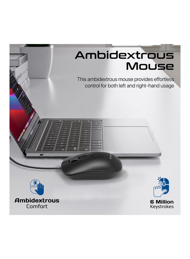 PROMATE - Ultra-Slim Wired Keyboard with 2400 DPI Mouse, Silicone Grip, Palm Rest and Angled Design, Combo-CM5 Black - Image 1