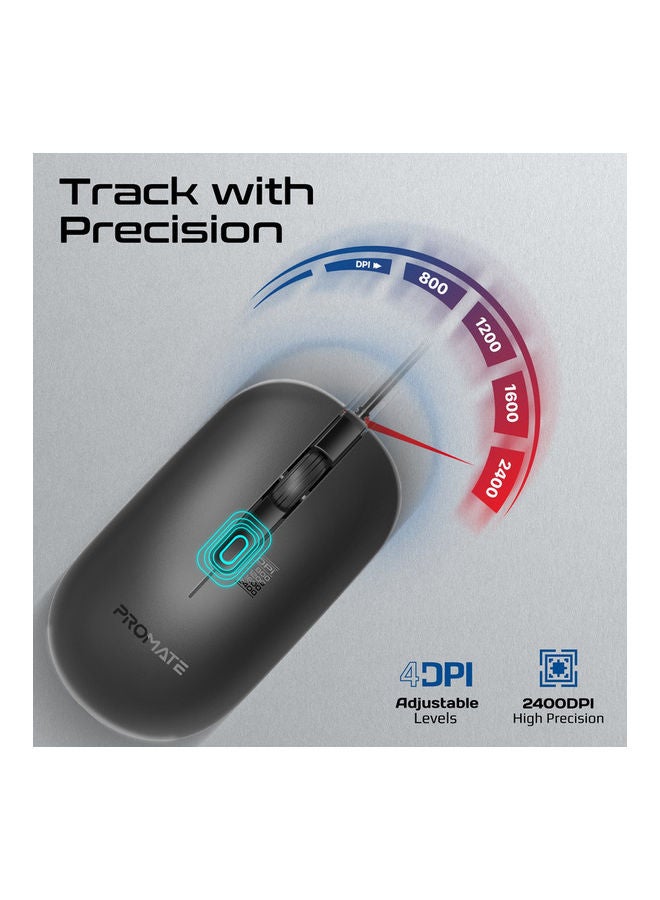 PROMATE - Ultra-Slim Wired Keyboard with 2400 DPI Mouse, Silicone Grip, Palm Rest and Angled Design, Combo-CM5 Black - Image 1