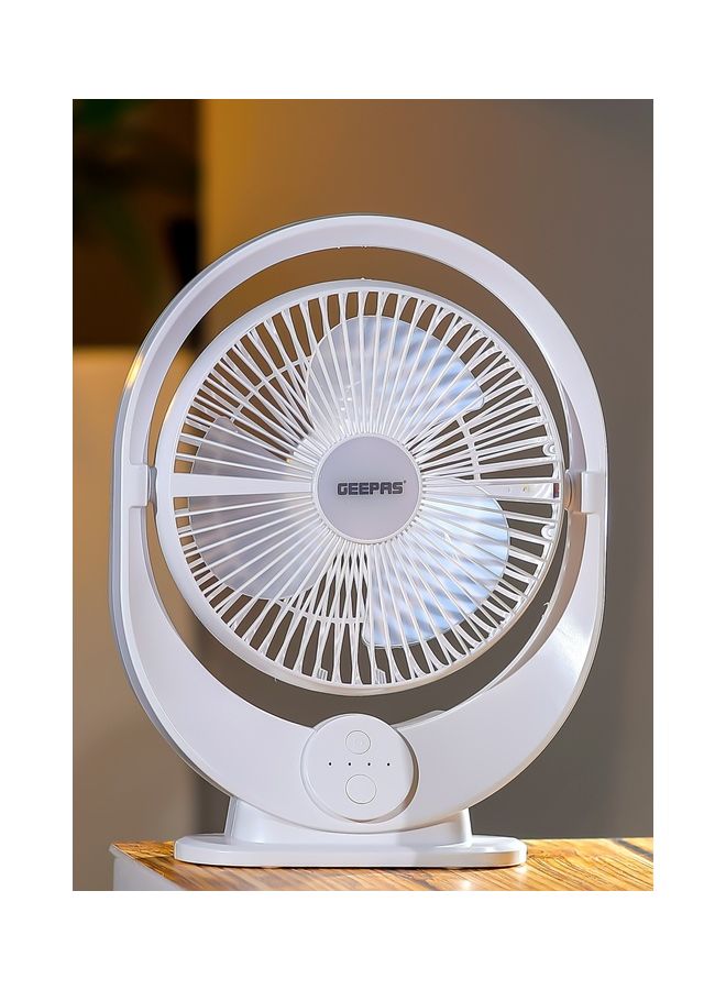 GEEPAS - 8" Rechargeable Fan with LED Light| High Performance Fan with Working Time up to 10 Hours, 3-Speed Controls| Powerful and Efficient Cooling| High Performance High Speed Wind| 2 Years Warranty GF21120 White - Image 1