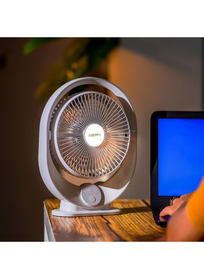 GEEPAS - 8" Rechargeable Fan with LED Light| High Performance Fan with Working Time up to 10 Hours, 3-Speed Controls| Powerful and Efficient Cooling| High Performance High Speed Wind| 2 Years Warranty GF21120 White - Image 1