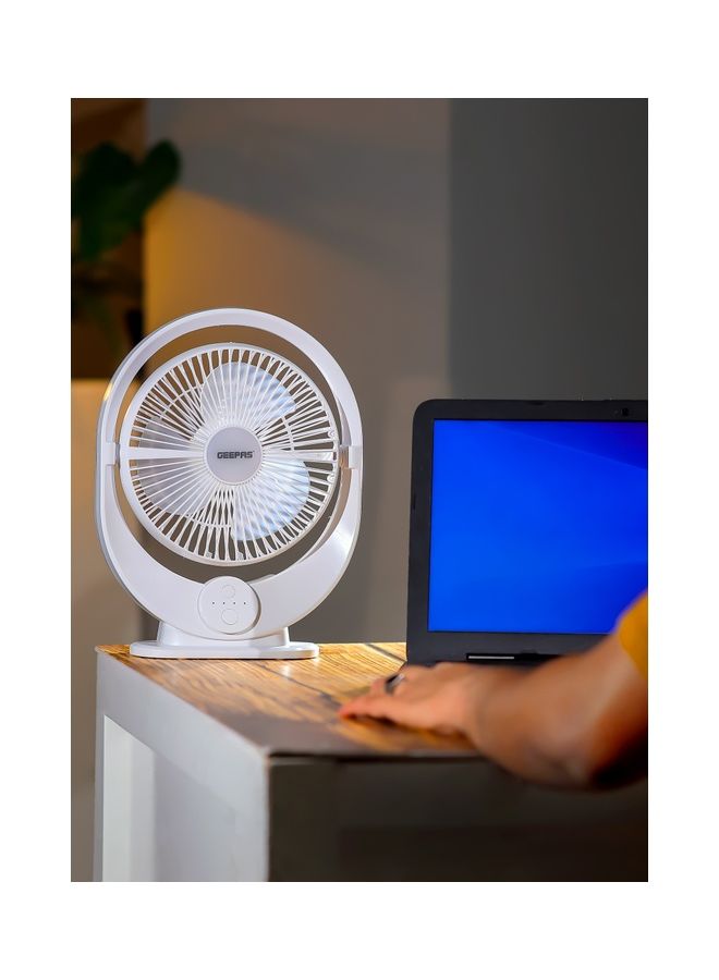 GEEPAS - 8" Rechargeable Fan with LED Light| High Performance Fan with Working Time up to 10 Hours, 3-Speed Controls| Powerful and Efficient Cooling| High Performance High Speed Wind| 2 Years Warranty GF21120 White - Image 1