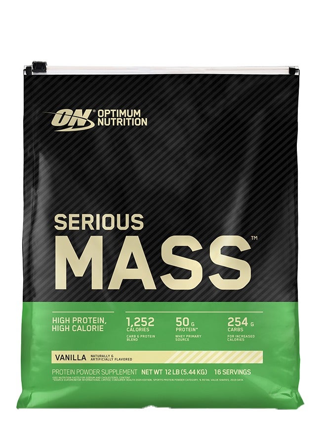 أوبتيموم نيوتريشن مسحوق بروتين زيادة الوزن سيريوس ماس مع فيتامين سي والزنك وفيتامين د لدعم المناعة - فانيلا 12 رطل - Image 1