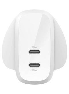 belkin BoostCharge Dual USB-C Plug with PPS 60W for Apple iPhone, iPad, Samsung Galaxy, Google Pixel - Compatible w/USB-C to Lightning Cable & USB-C to USB-C - White White  - Image 3