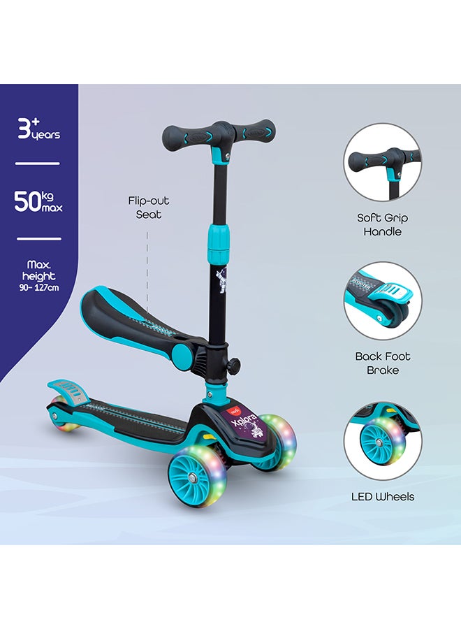 Moon Xplora Kids 3 Scooter Toy Seat Led Light Up Wheels With Height Adjustable Handle Blue 62 x 52 x 60cm - Image 2
