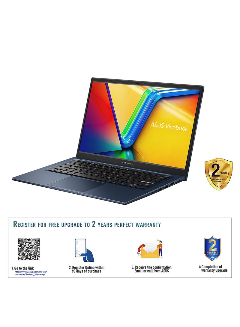 ASUS - Vivobook 14 X1404VA-EB214W Slim Laptop, i7-1355U 8GB 512GB PCIE G3 SSD, Intel UMA, WIN11 HOME, 14-inch, HD Webcam, Fingerprint, Backlit English/Arabic Quiet Blue - Image 1
