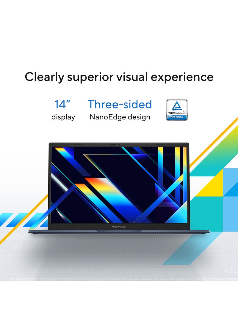 ASUS - Vivobook 14 X1404VA-EB214W Slim Laptop, i7-1355U 8GB 512GB PCIE G3 SSD, Intel UMA, WIN11 HOME, 14-inch, HD Webcam, Fingerprint, Backlit English/Arabic Quiet Blue - Image 1