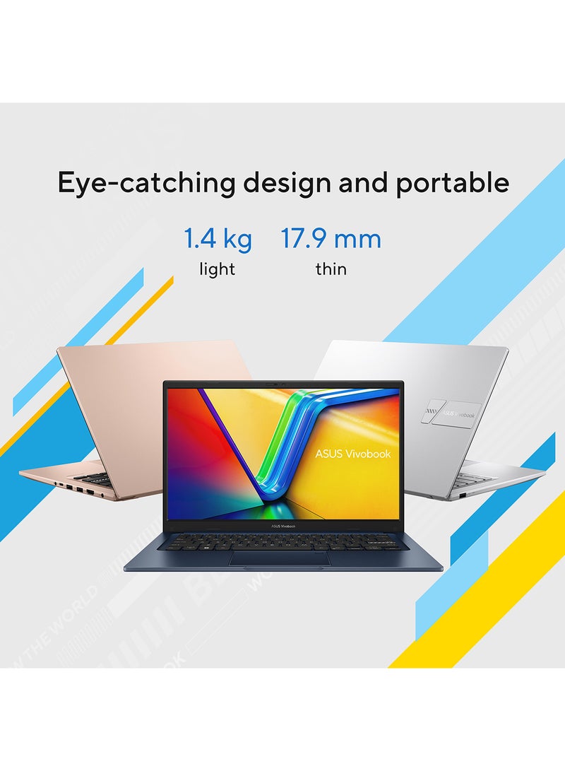 ASUS - Vivobook 14 X1404VA-EB214W Slim Laptop, i7-1355U 8GB 512GB PCIE G3 SSD, Intel UMA, WIN11 HOME, 14-inch, HD Webcam, Fingerprint, Backlit English/Arabic Quiet Blue - Image 1