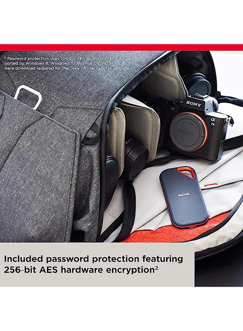 Sandisk - 1TB Extreme Pro Portable SSD 2000MB/s R/W, Upto 2 Meter Drop Protection With IP55 Water And Dust Resistance, Metal Enclosure, PC, MAC & TypeC Smartphone Compatible, External SSD 1 TB - Image 1