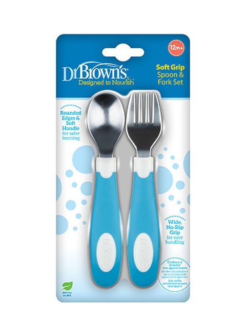 Soft Grip Spoon And Fork Set, Blue