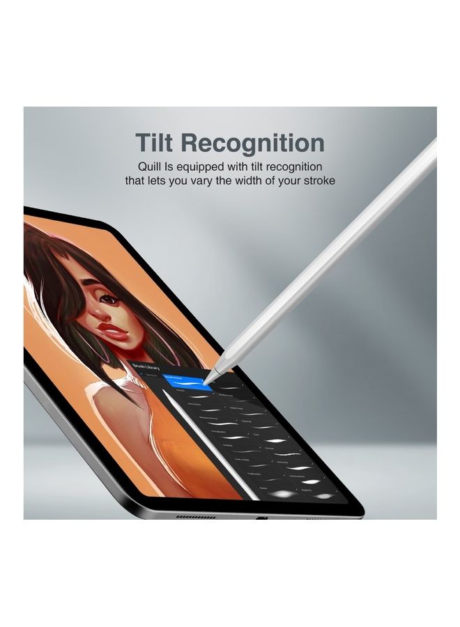 PROMATE Stylus Pen, Stylus Pencil For iPad With Palm Rejection, Tilt Recognition, Bluetooth V5.3, Battery Display, Magnetic Charging And Detachable Nib For iPad Air, Quill White  - Image 3