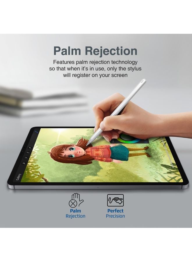 PROMATE Stylus Pen, Stylus Pencil For iPad With Palm Rejection, Tilt Recognition, Bluetooth V5.3, Battery Display, Magnetic Charging And Detachable Nib For iPad Air, Quill White  - Image 4