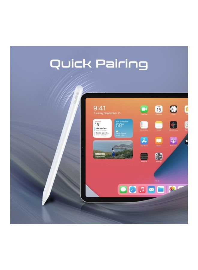 بروميت - قلم لمس، قلم لمس لجهاز iPad مع خاصية رفض راحة اليد، التعرف على الإمالة، بلوتوث v5.1، شاشة عرض الطاقة، بطارية تدوم 11 ساعة، شحن مغناطيسي، وضع شحن مزدوج وسن قابل للاستبدال لجهاز iPad Air، iPad P أبيض - Image 1
