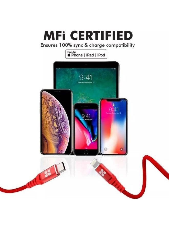 PROMATE - USB-C To Apple Lightning Data And Charge Cable Red - Image 1