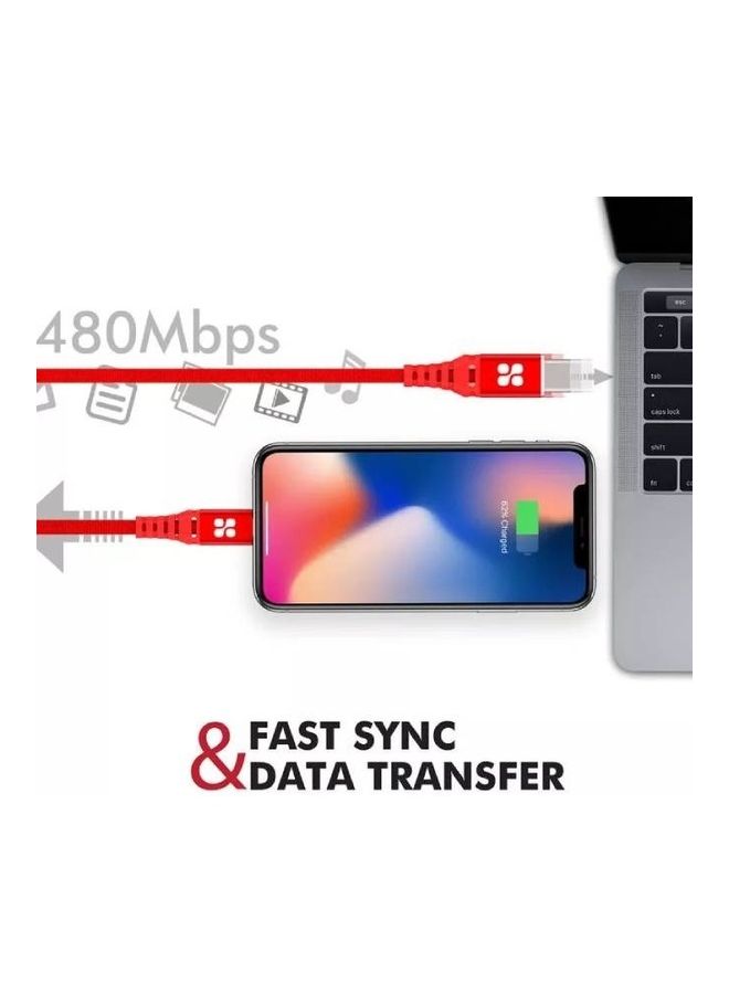 PROMATE - USB-C To Apple Lightning Data And Charge Cable Red - Image 1