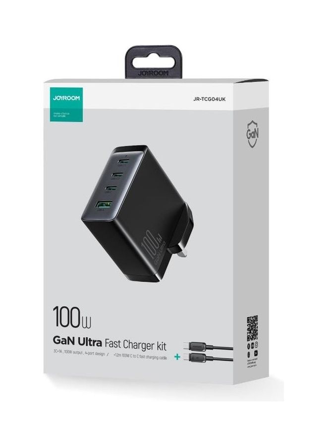شاحن سريع ومجموعة كابلات PD 100W 4-Port GaN Type-C Plug QC 3.0 USB C محول كمبيوتر محمول متوافق مع ماك بوك برو / ، ديل إكس بي إس ، آيفون 14/15 ، آيباد برو ، جالاكسي إس 23 ، بيكسل 7 ، ستيم ديك / لينوفو / أسوس يحتوي على كابل بيانات C-C بقوة 100 واط