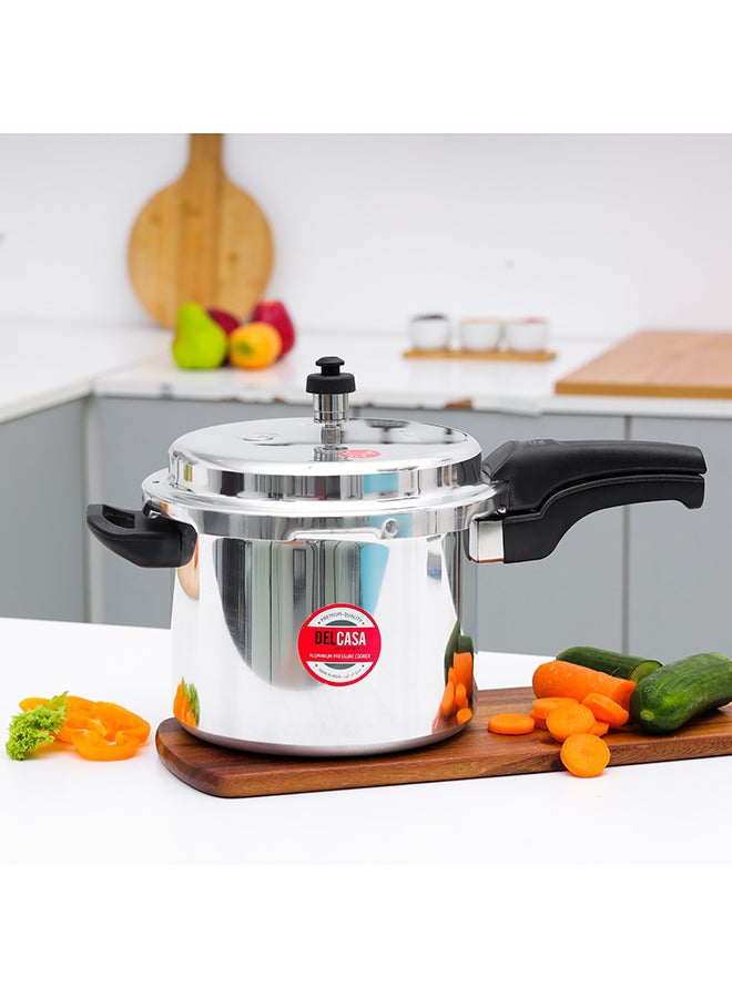 DELCASA Aluminium 5Liters Induction Base Pressure Cooker Silver/Black 38x20x26cm  - Image 1