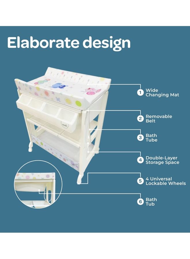 Moon Portable Diaper Changing Mat-Table Dresser Wheels Multi-Function Nursery Organizer For Newborn - Elephants With Balloons  - Image 5