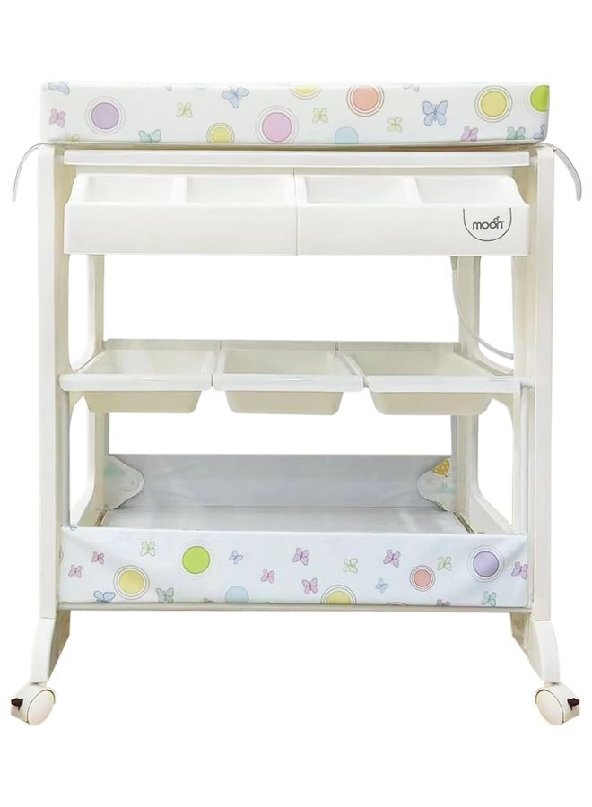 Moon Portable Diaper Changing Mat-Table Dresser Wheels Multi-Function Nursery Organizer For Newborn - Elephants With Balloons  - Image 1