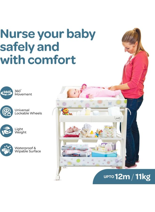 Moon Portable Diaper Changing Mat-Table Dresser Wheels Multi-Function Nursery Organizer For Newborn - Elephants With Balloons  - Image 2