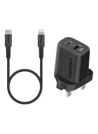 iPhone 16 Charger,USB-C Adapter and Cable Set for iPhone 16 Pro with Dual Port AC Charger, 25W Power Delivery, 18W QC 3.0, 27W Type-C to Lightning Silicone Cable, Data Sync and Adaptive Charging - Black - v1689391880/N53420268A_1