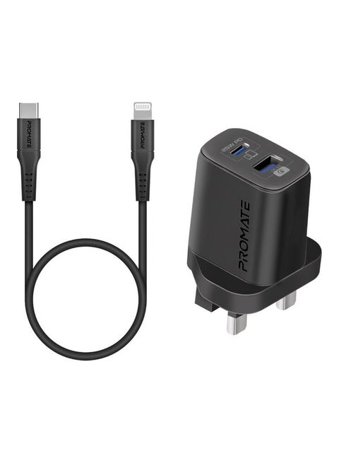 iPhone 16 Charger,USB-C Adapter and Cable Set for iPhone 16 Pro with Dual Port AC Charger, 25W Power Delivery, 18W QC 3.0, 27W Type-C to Lightning Silicone Cable, Data Sync and Adaptive Charging - Black