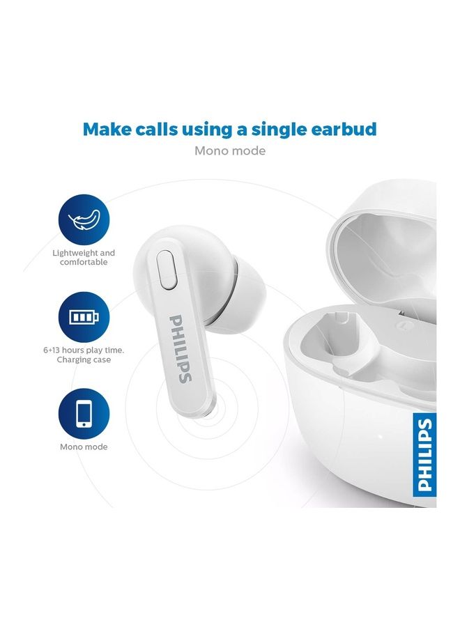 فيليبس Audio TWS TAT2206 True Wireless In Ear Earbuds With IPX4 splash And Sweat Resistance, 18 Hour Playtime 6+12, C-Type Charging Voice Assistant White - Image 2