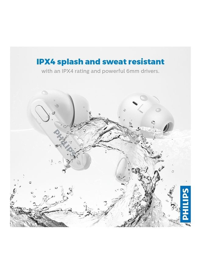فيليبس Audio TWS TAT2206 True Wireless In Ear Earbuds With IPX4 splash And Sweat Resistance, 18 Hour Playtime 6+12, C-Type Charging Voice Assistant White - Image 4