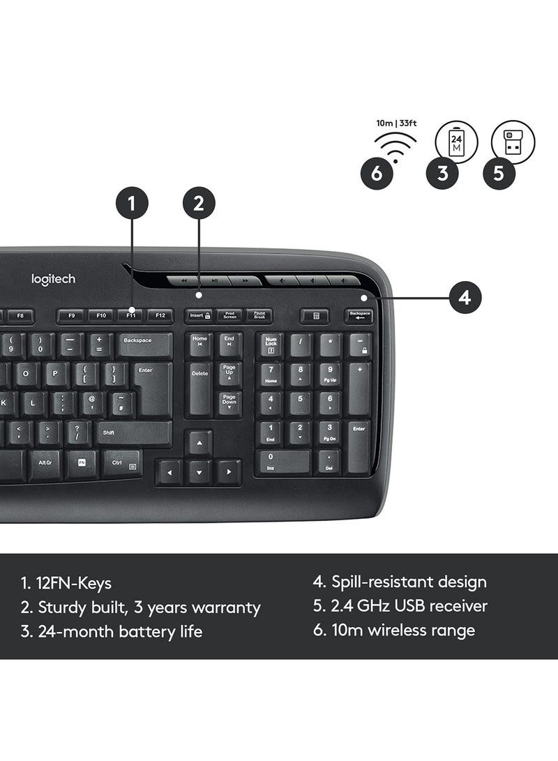Logitech - MK330 Wireless Keyboard & Mouse Combo, Comfortable Typing with Low-profile Keys, Advanced 2.4 Ghz Wireless, Extended Battery Life, Arabic English Layout Black - Image 1
