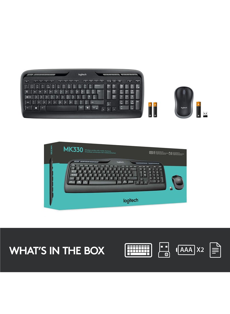 Logitech - MK330 Wireless Keyboard & Mouse Combo, Comfortable Typing with Low-profile Keys, Advanced 2.4 Ghz Wireless, Extended Battery Life, Arabic English Layout Black - Image 1