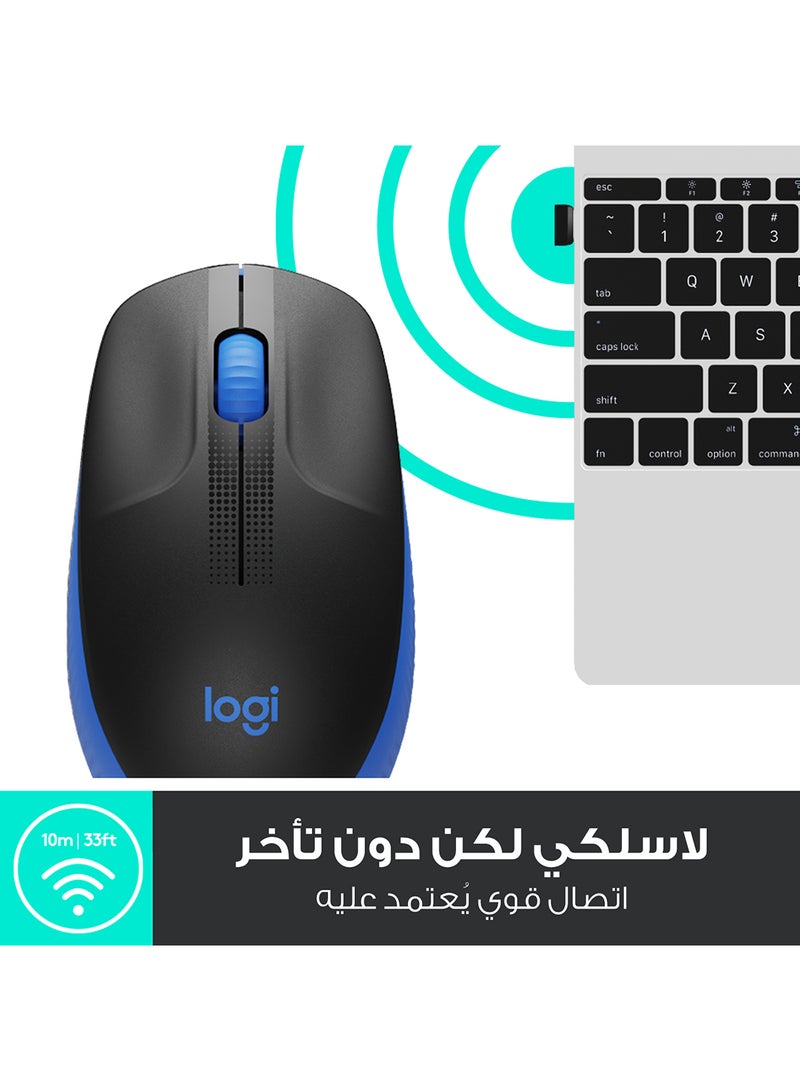 Logitech - Wireless Mouse M190, Full Size Ambidextrous Curve Design, 18-Month Battery With Power Saving Mode, USB Receiver, Precise Cursor Control Blue/Black - Image 1