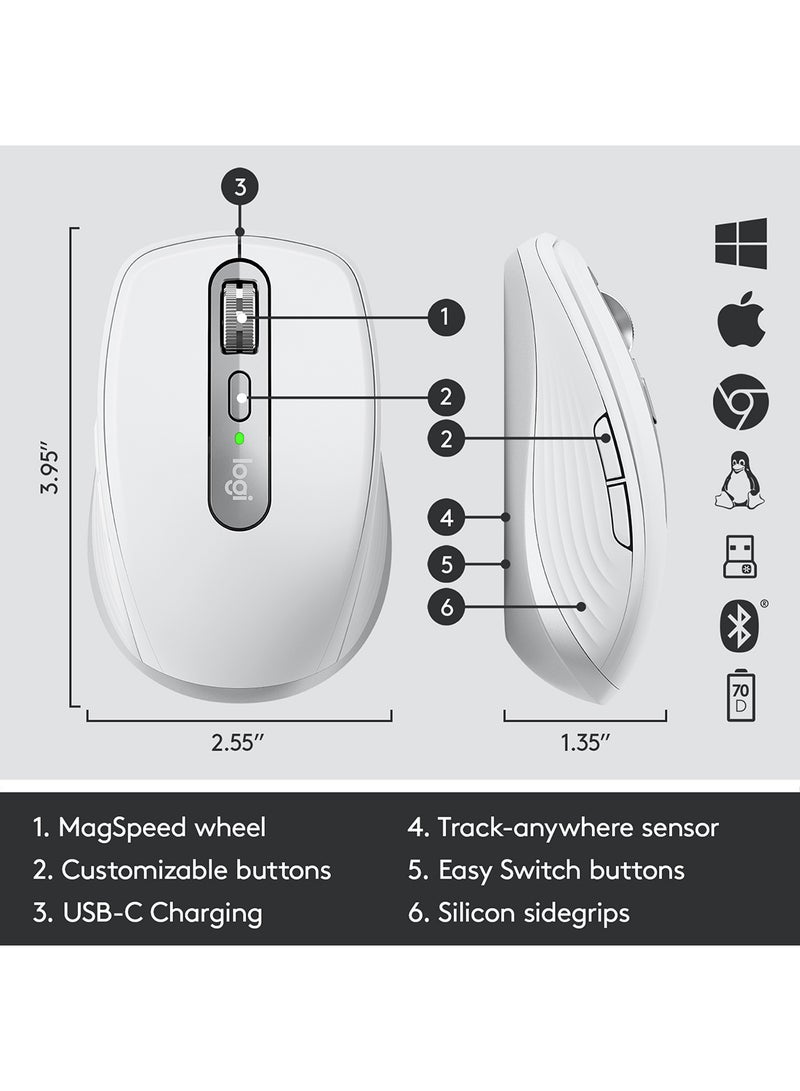 Logitech - MX Anywhere 3 Wireless Mouse, Magnetic Scrolling, Ergonomic, 4000DPI Sensor, Custom Buttons, USB-C, Bluetooth White - Image 1