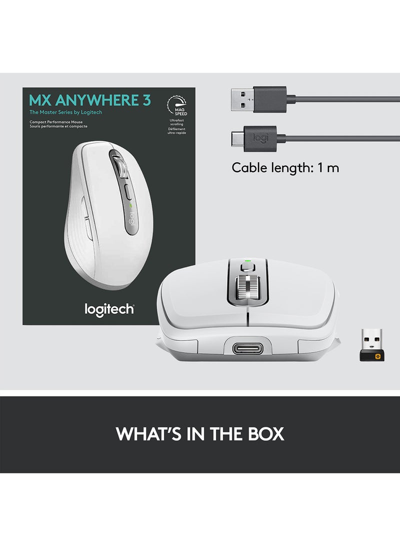 Logitech - MX Anywhere 3 Wireless Mouse, Magnetic Scrolling, Ergonomic, 4000DPI Sensor, Custom Buttons, USB-C, Bluetooth White - Image 1