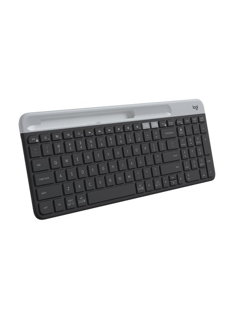 K580 Slim Multi-Device Wireless Keyboard - Bluetooth/Receiver, Compact, Easy Switch, 24 Month Battery, Windows/Mac, Desktop, Tablet, Smartphone, Laptop Compatible, Arabic Keyboard Black/Grey