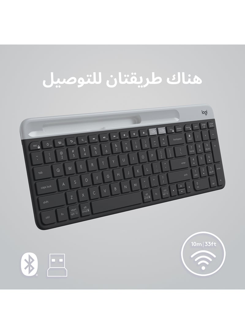 لوجيتيك - لوحة مفاتيح لاسلكية K580 رفيعة متعددة الأجهزة - بلوتوث/جهاز استقبال، مدمج، سهل التبديل، بطارية 24 شهرًا، Windows/Mac، سطح المكتب، الكمبيوتر اللوحي، الهاتف الذكي، متوافق مع الكمبيوتر المحمول، لوحة مفاتيح باللغة العربية - Image 1