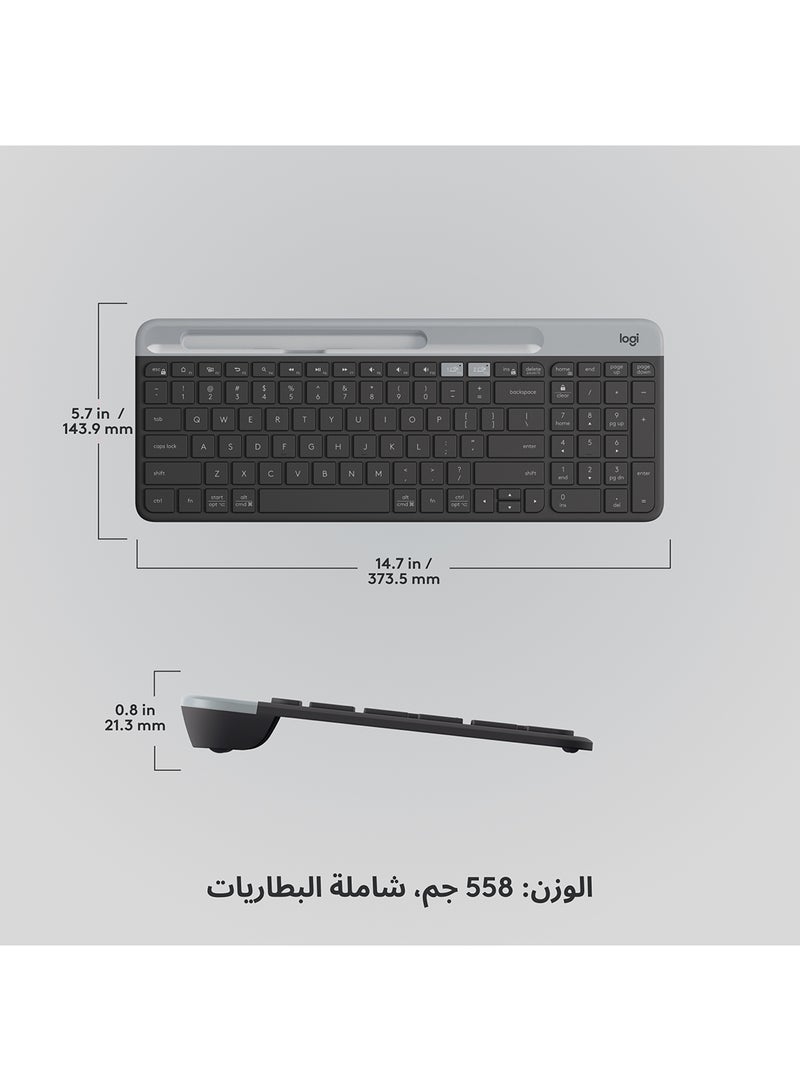 لوجيتيك - لوحة مفاتيح لاسلكية K580 رفيعة متعددة الأجهزة - بلوتوث/جهاز استقبال، مدمج، سهل التبديل، بطارية 24 شهرًا، Windows/Mac، سطح المكتب، الكمبيوتر اللوحي، الهاتف الذكي، متوافق مع الكمبيوتر المحمول، لوحة مفاتيح باللغة العربية - Image 1