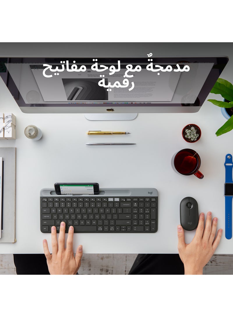 لوجيتيك - لوحة مفاتيح لاسلكية K580 رفيعة متعددة الأجهزة - بلوتوث/جهاز استقبال، مدمج، سهل التبديل، بطارية 24 شهرًا، Windows/Mac، سطح المكتب، الكمبيوتر اللوحي، الهاتف الذكي، متوافق مع الكمبيوتر المحمول، لوحة مفاتيح باللغة العربية - Image 1