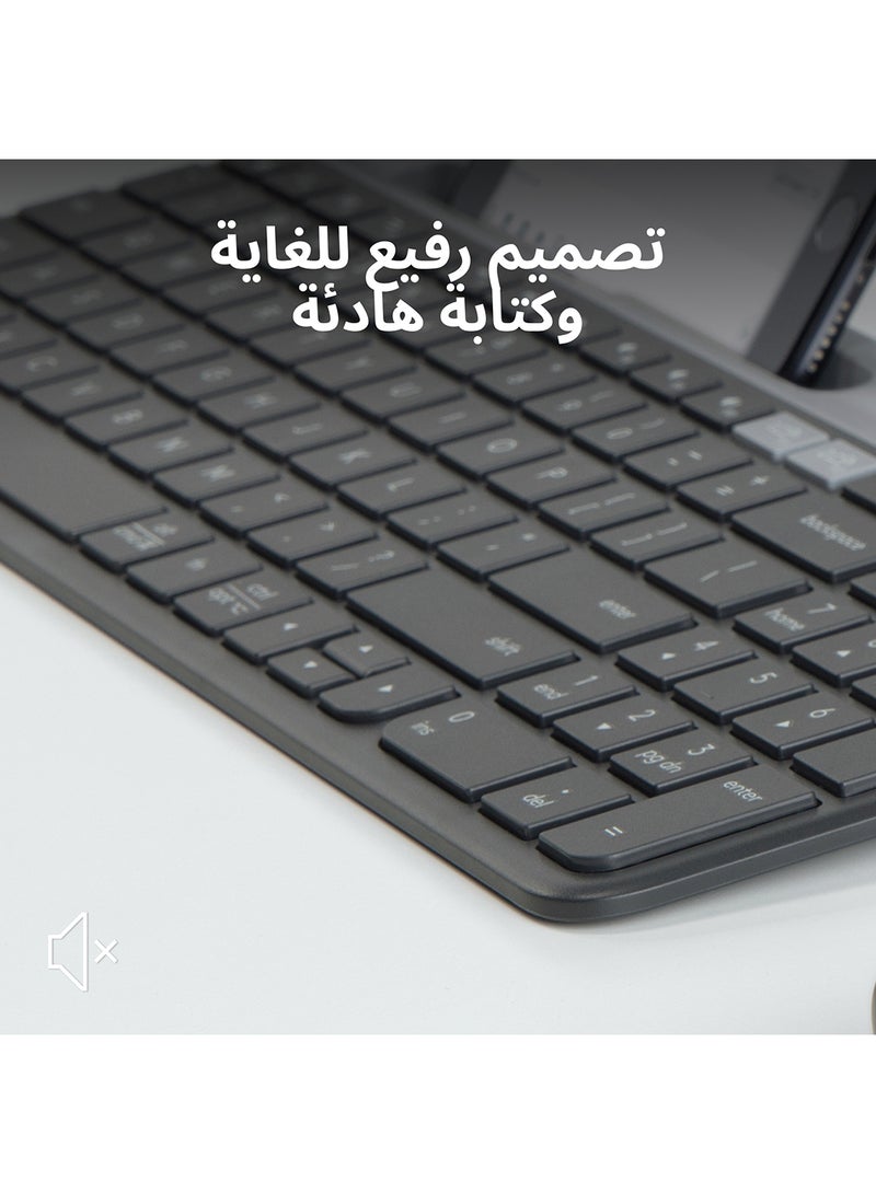 لوجيتيك - لوحة مفاتيح لاسلكية K580 رفيعة متعددة الأجهزة - بلوتوث/جهاز استقبال، مدمج، سهل التبديل، بطارية 24 شهرًا، Windows/Mac، سطح المكتب، الكمبيوتر اللوحي، الهاتف الذكي، متوافق مع الكمبيوتر المحمول، لوحة مفاتيح باللغة العربية - Image 1