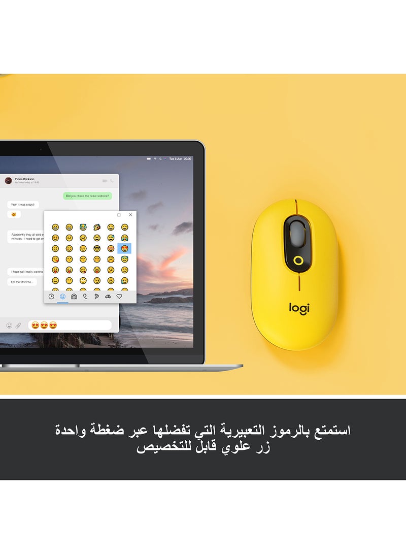 Logitech - POP Mouse, Wireless Mouse With Customisable Emojis, SilentTouch Technology, Precision/Speed Scroll, Compact Design, Bluetooth, USB, Multi-Device, OS Compatible Yellow - Image 1