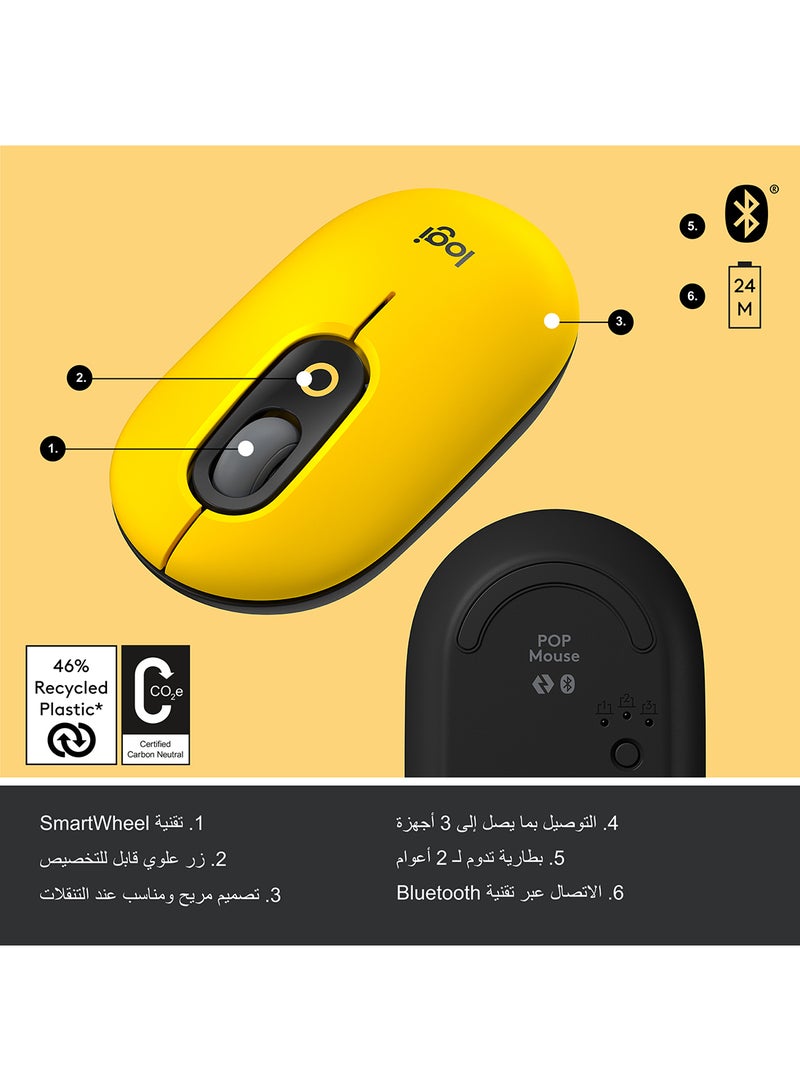 Logitech - POP Mouse, Wireless Mouse With Customisable Emojis, SilentTouch Technology, Precision/Speed Scroll, Compact Design, Bluetooth, USB, Multi-Device, OS Compatible Yellow - Image 1