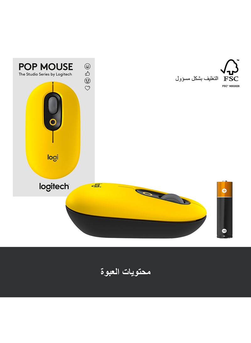 Logitech - POP Mouse, Wireless Mouse With Customisable Emojis, SilentTouch Technology, Precision/Speed Scroll, Compact Design, Bluetooth, USB, Multi-Device, OS Compatible Yellow - Image 1