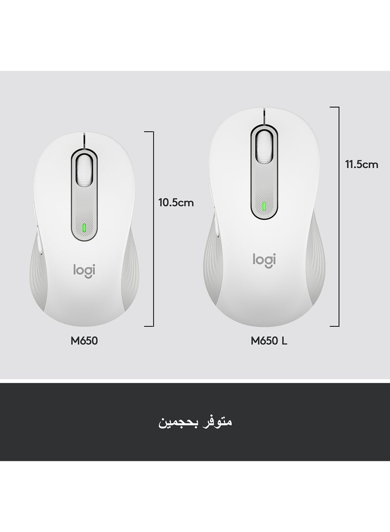 لوجيتيك - ماوس لاسلكي سيجنتشر M650 مناسب للأيدي الصغيرة ومتوسطة الحجم بنقرات صامتة و5 أزرار ويدعم خاصية البلوتوث ومتوافق مع العديد من الأجهزة بقيمة اسمية بدقة ‎400 DPI ونطاق يبلغ 10 أمتار أبيض - Image 1