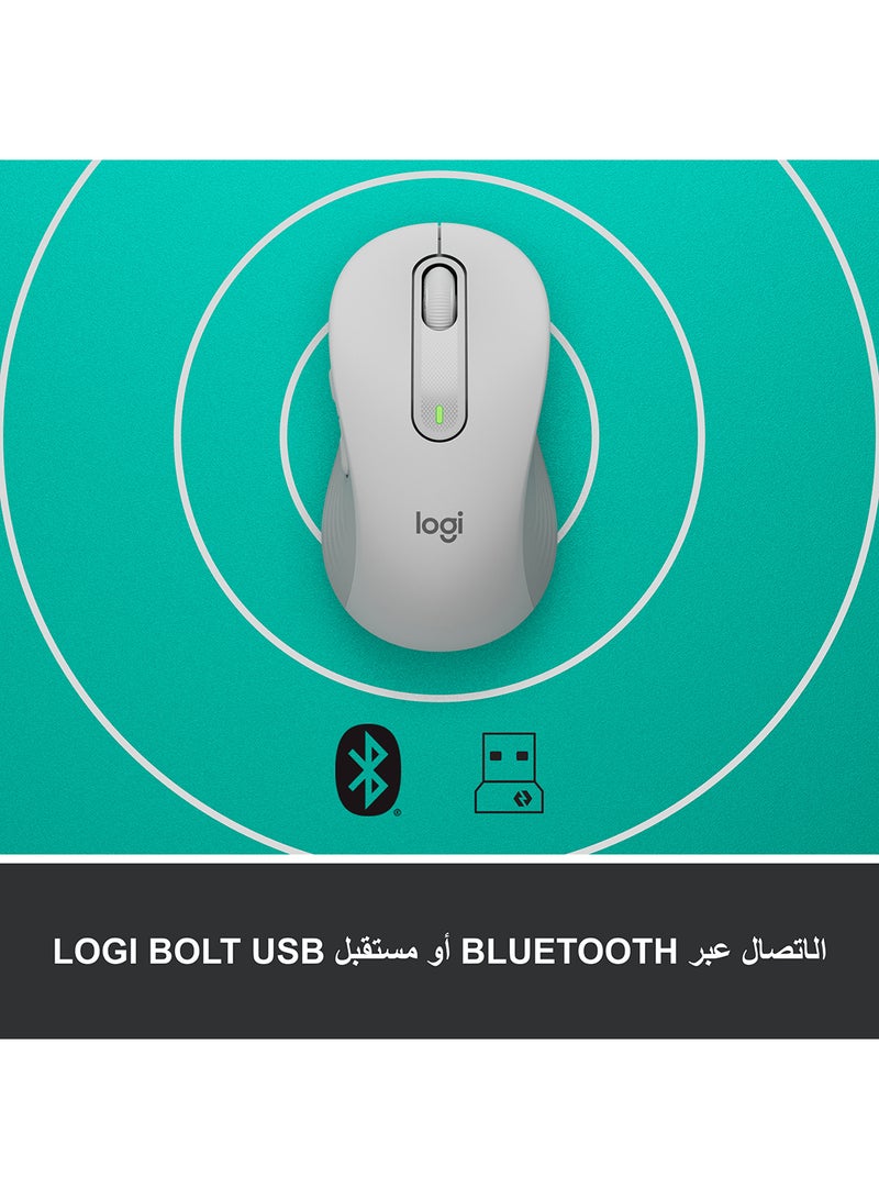 لوجيتيك - ماوس لاسلكي سيجنتشر M650 مناسب للأيدي الصغيرة ومتوسطة الحجم بنقرات صامتة و5 أزرار ويدعم خاصية البلوتوث ومتوافق مع العديد من الأجهزة بقيمة اسمية بدقة ‎400 DPI ونطاق يبلغ 10 أمتار أبيض - Image 1