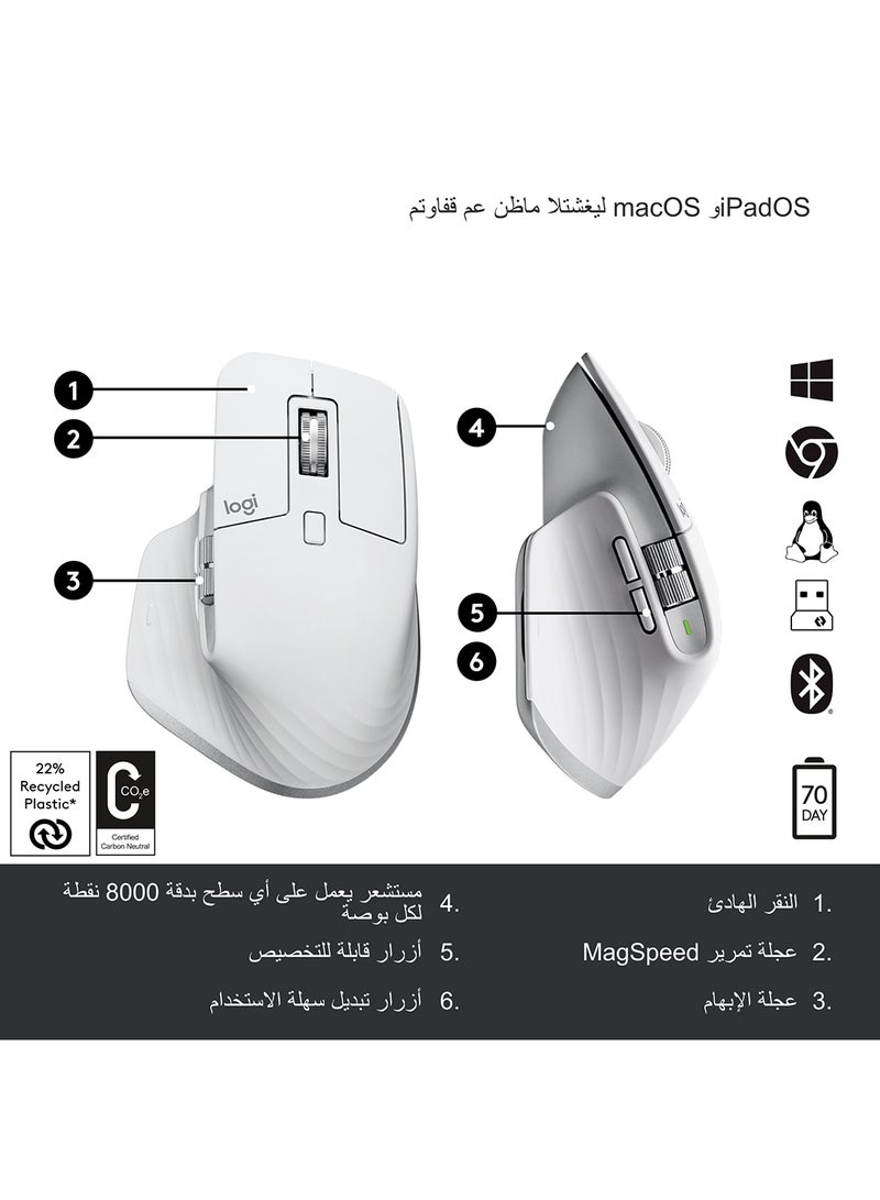 ماوس الأداء اللاسلكي MX Master 3S مع تمرير فائق السرعة باللون الرمادي الفاتح - v1689394138/N53335766A_6