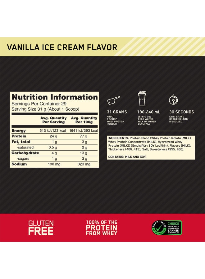 Optimum Nutrition - Gold Standard 100% Whey Protein Powder-Vanilla Ice Cream-29 Servings 899 G - Image 1