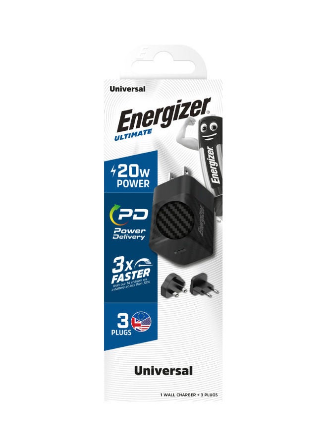 Energizer Wall Charger PD 20W EU UK US Black  - Image 3
