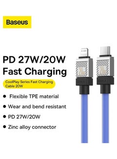 Baseus Type C To Lightning Cable (1M), 20W Power Delivery USB C iPhone Cables Type C iPhone Charger Cord Fast Charging Data Cables Zinc Alloy Connector for iPhone 14/13/ 12 Pro Max / 12/11 Pro/X/XS/XR / 8 Plus- Blue Blue  - Image 2