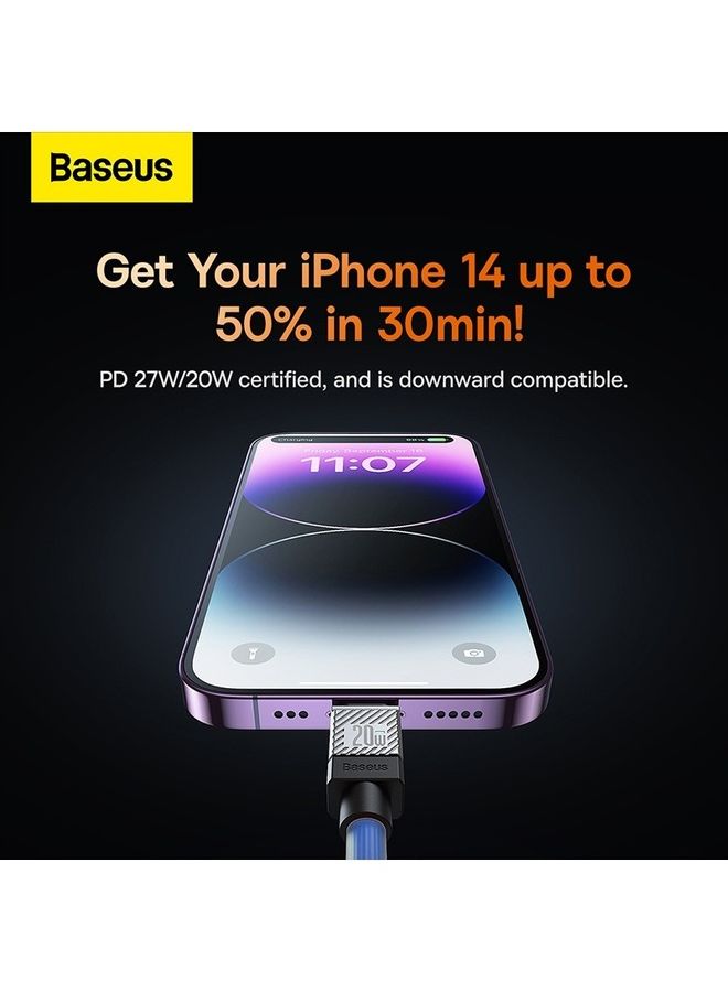 Baseus - Type C To Lightning Cable (1M), 20W Power Delivery USB C iPhone Cables Type C iPhone Charger Cord Fast Charging Data Cables Zinc Alloy Connector for iPhone 14/13/ 12 Pro Max / 12/11 Pro/X/XS/XR / 8 Plus- Blue Blue - Image 1